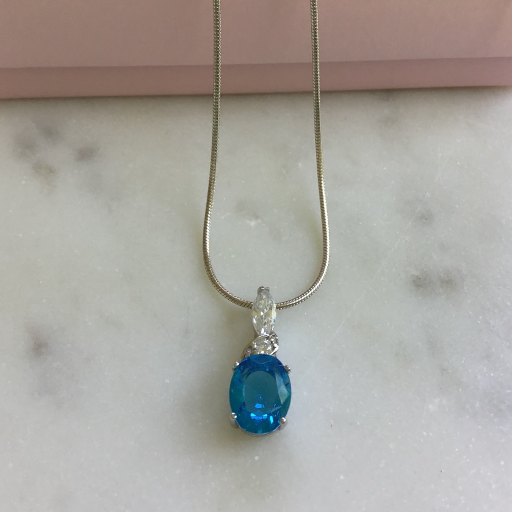 Sterling Silver Aqua Cz Necklace - Picture 3 of 16